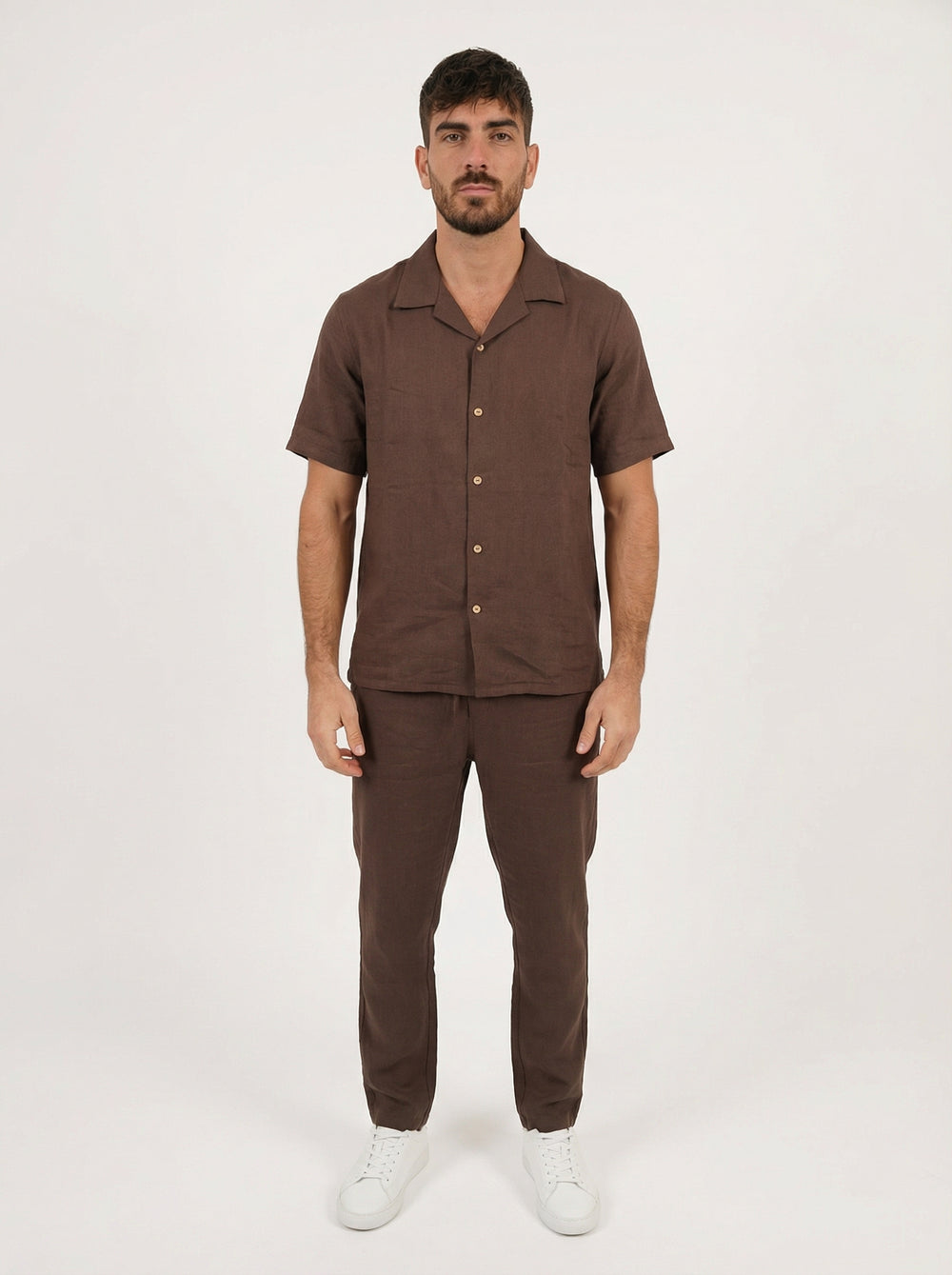 Ensemble Homme Été en Coton Chemise & Pantalon - Marron