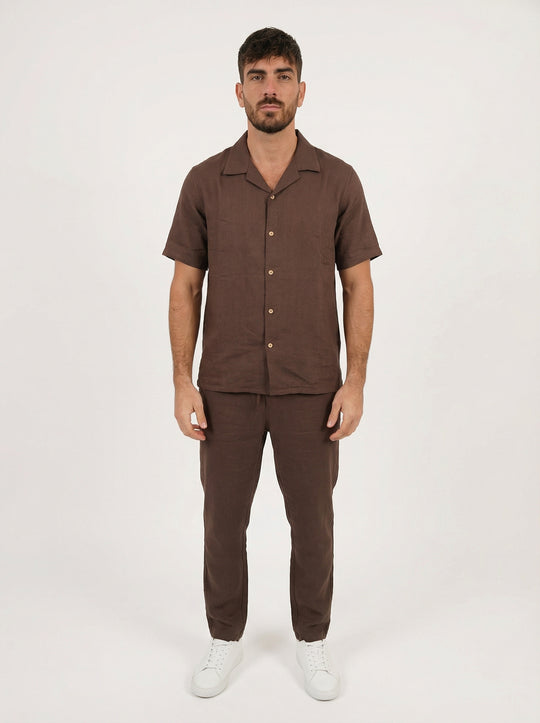 Ensemble Homme Été en Coton Chemise & Pantalon - Marron