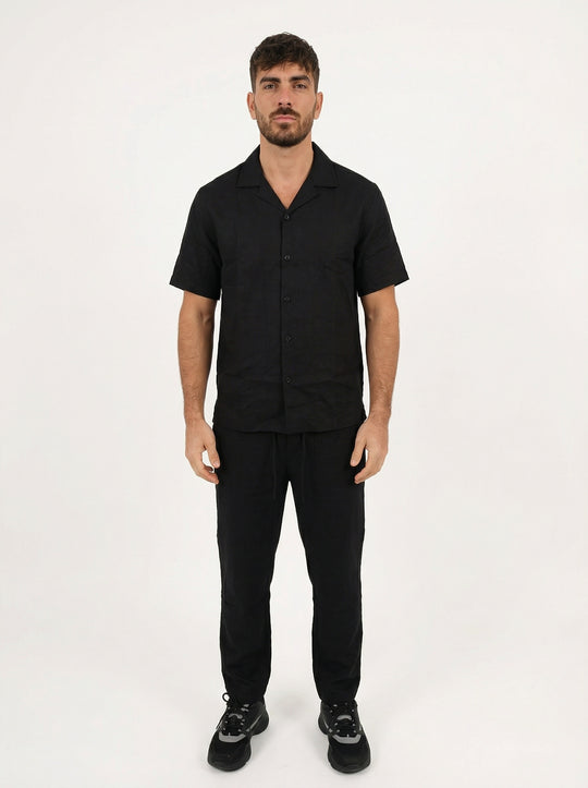 Ensemble Homme en Lin Chemise & Pantalon Été Chic - noir