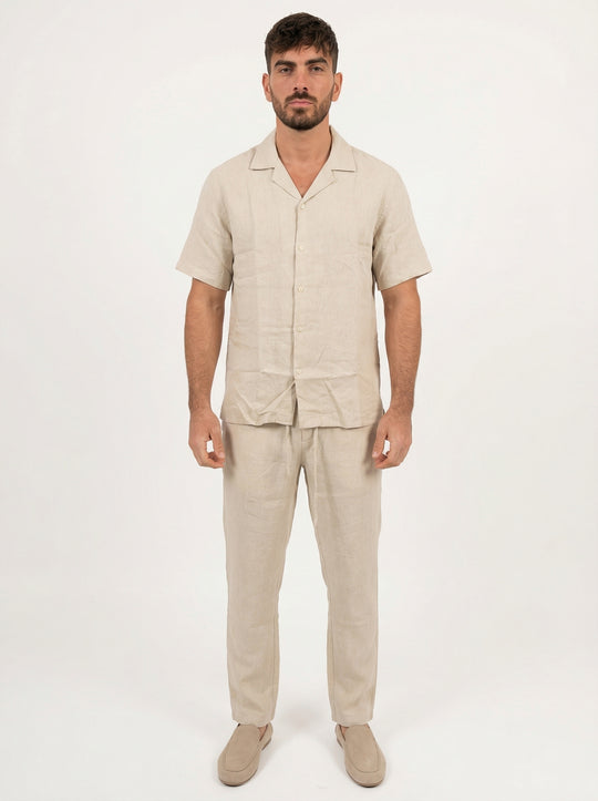 Ensemble Homme en Lin Chemise & Pantalon Été Chic - beige