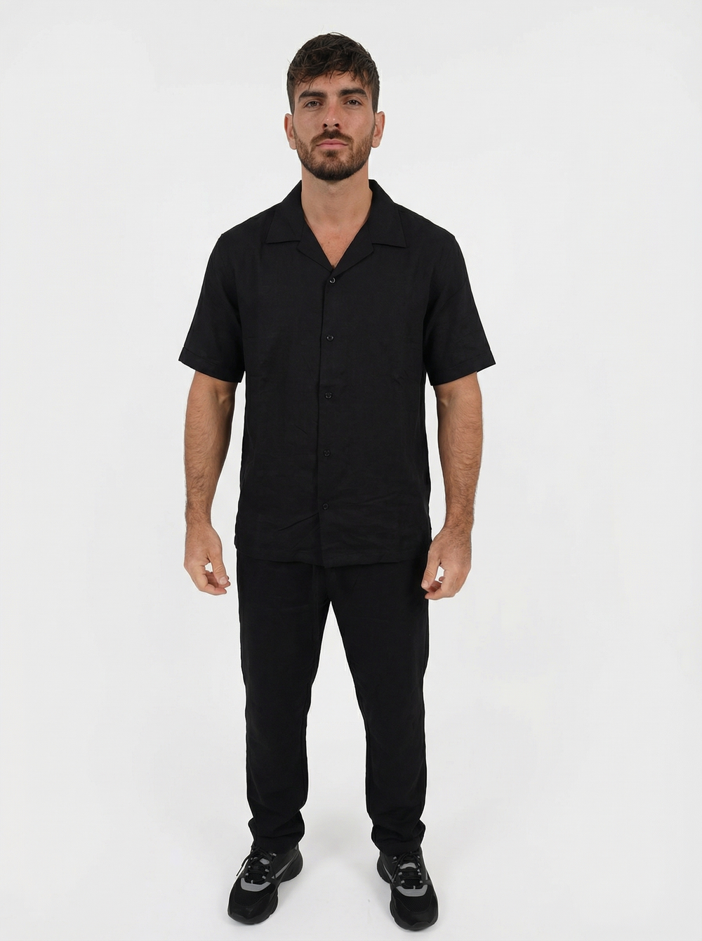 Ensemble Homme en Coton Chemise & Pantalon Été Léger Confort - noir