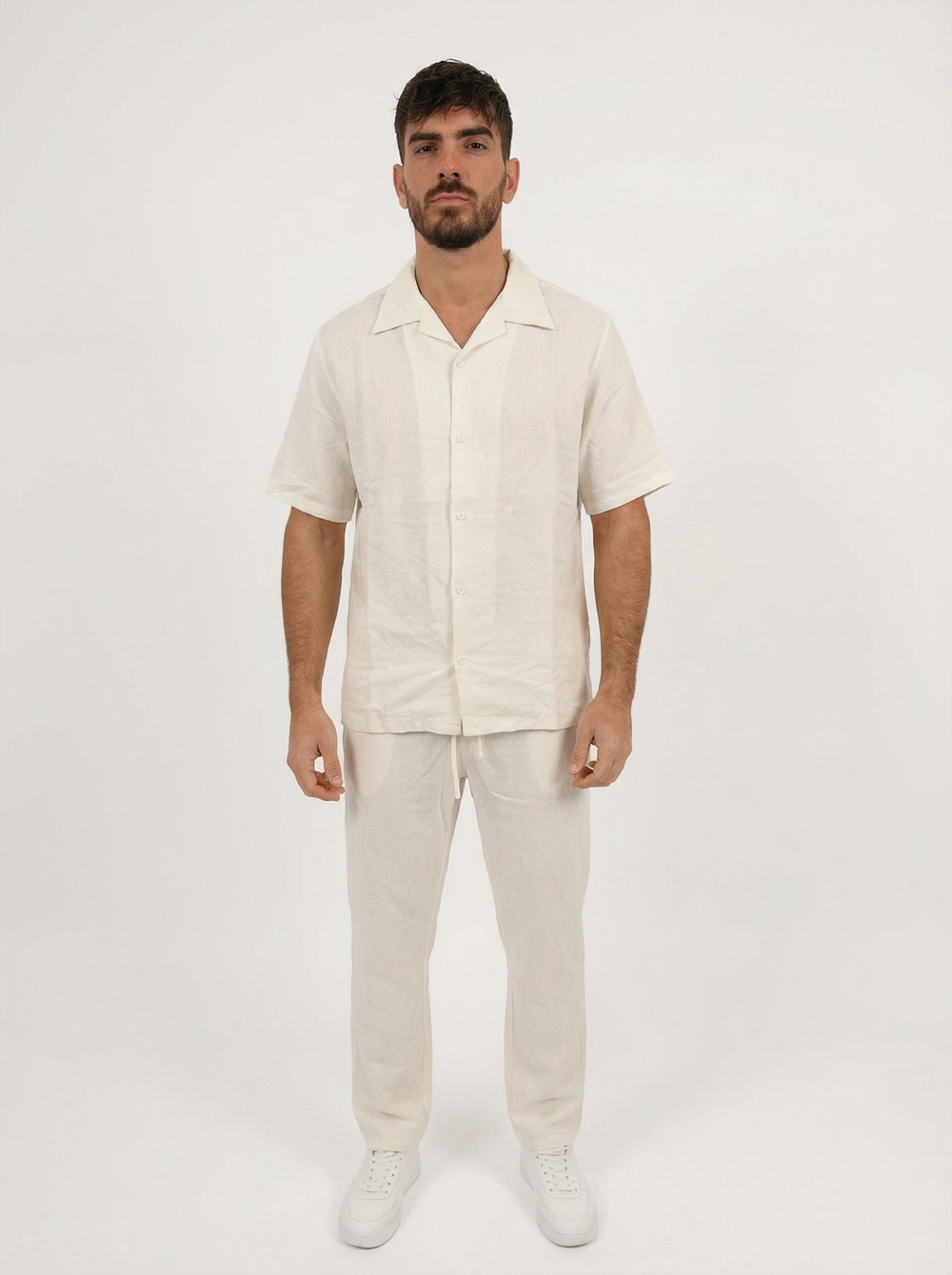 Ensemble Homme en Coton Chemise & Pantalon Été Léger Confort - blanc