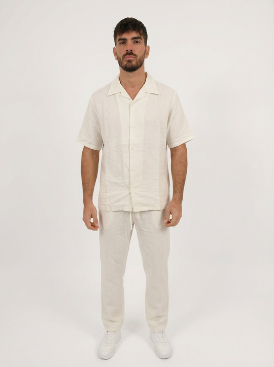 Ensemble Homme en Coton Chemise & Pantalon Été Léger Confort - blanc