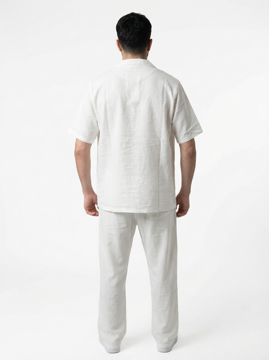 Ensemble Homme en Coton Chemise & Pantalon Été Léger Confort - blanc