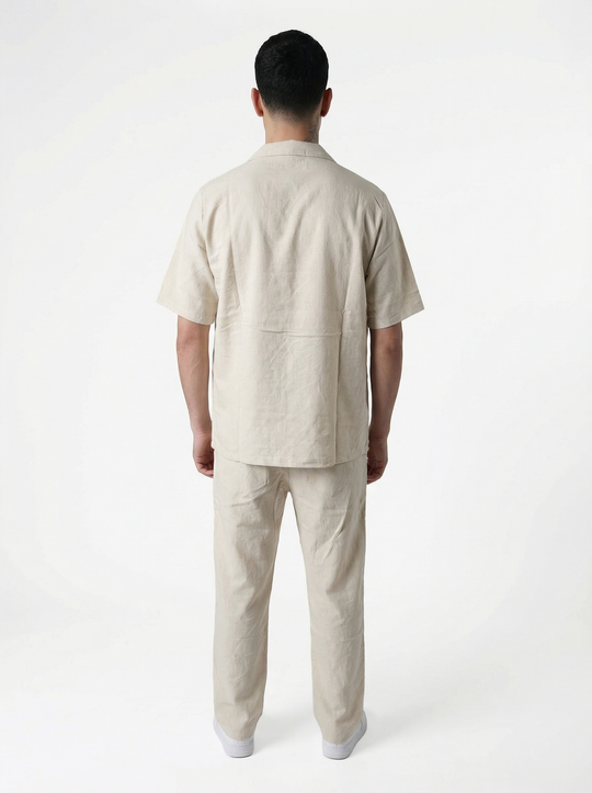 Ensemble Homme en Coton Chemise & Pantalon Été Léger Confort - beige