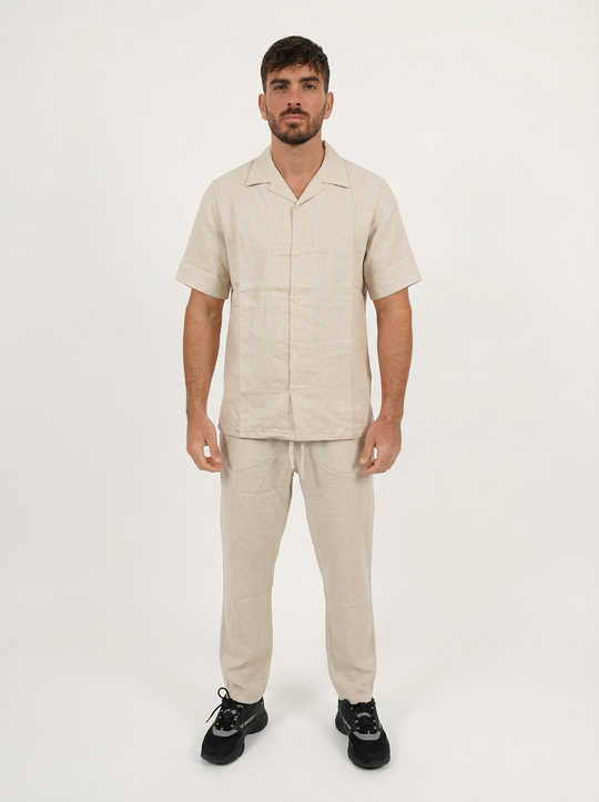 Ensemble Homme en Coton Chemise & Pantalon Été Léger Confort - beige