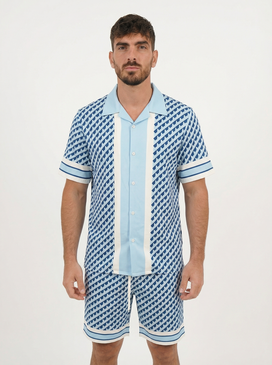 Ensemble Homme Motif Géométrique Premium - bleu ciel