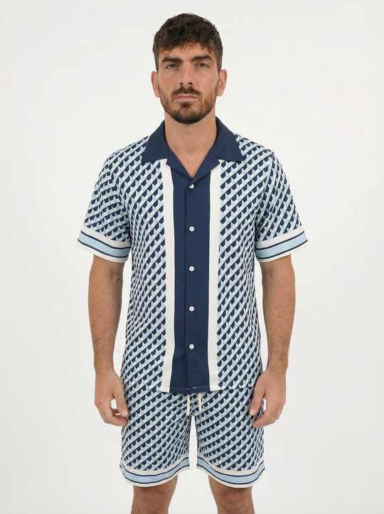 Ensemble Homme Motif Géométrique Premium - bleu marine