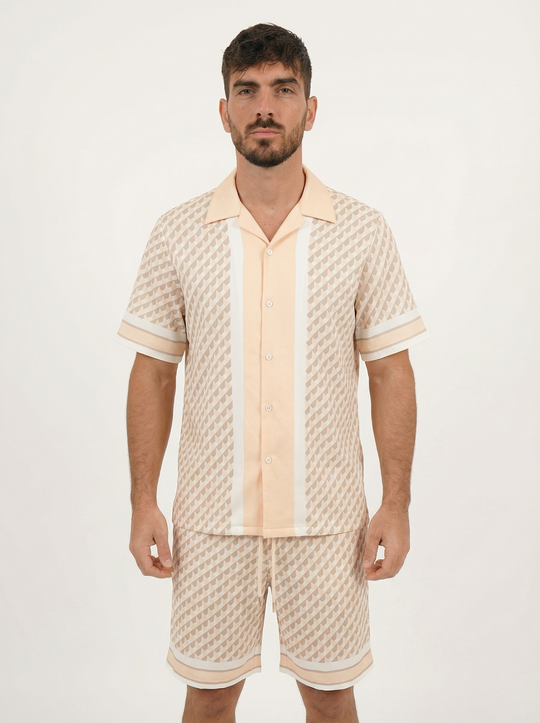 Ensemble Homme Motif Géométrique Premium - beige
