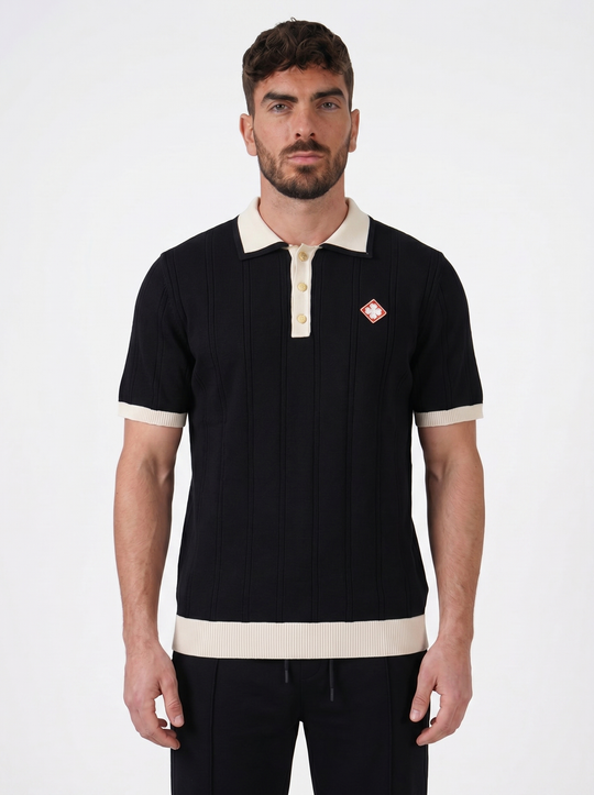 Polo Maille Texturée Trèfle - Noir