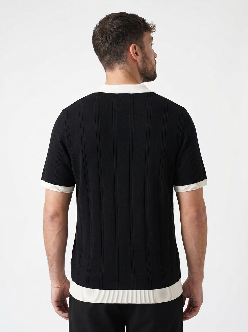 Polo Maille Texturée Trèfle - Noir