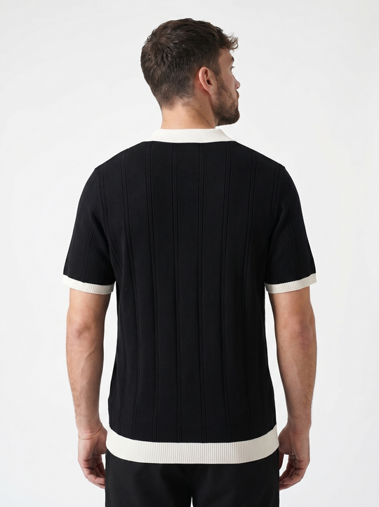Polo Maille Texturée Trèfle - Noir