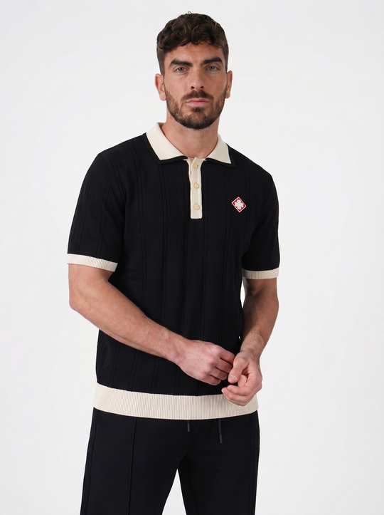 Polo Maille Texturée Trèfle - Noir