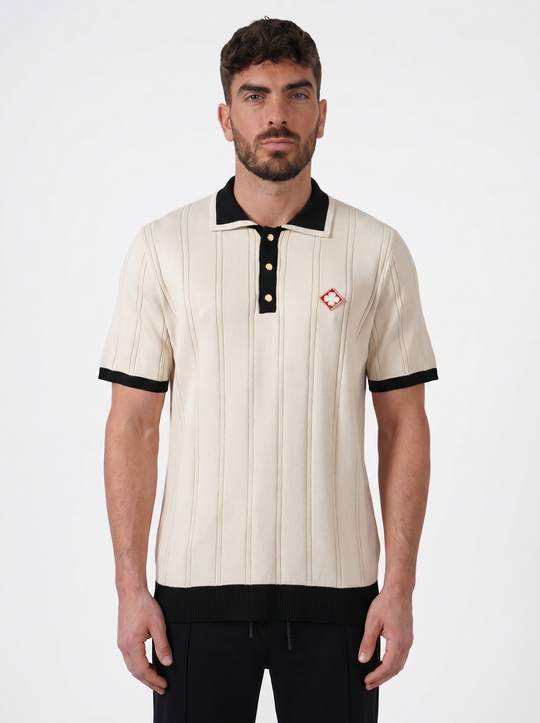 Polo Maille Texturée Trèfle - Beige