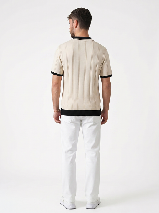 Polo Maille Texturée Trèfle - Beige