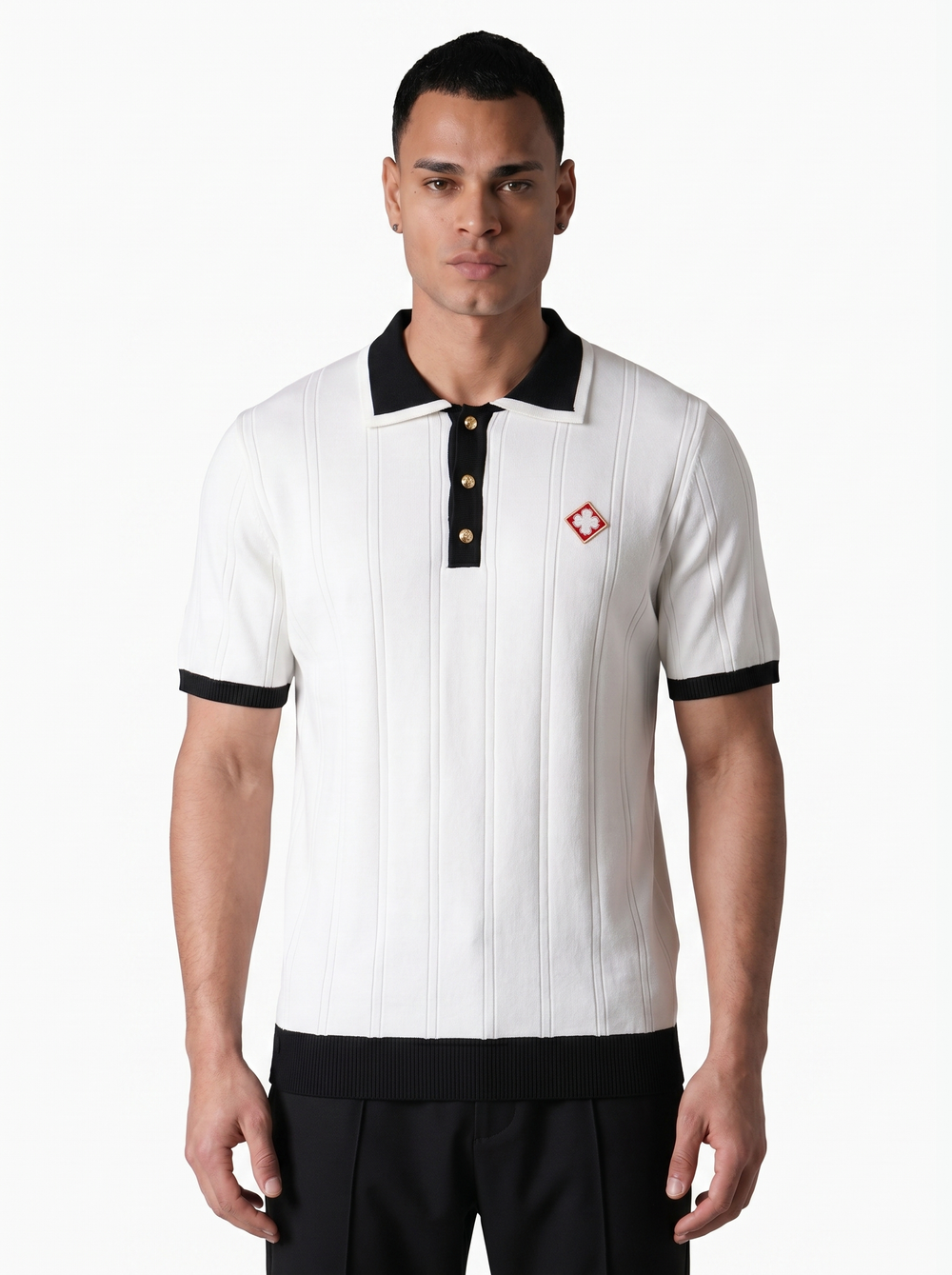 Polo Maille Texturée Trèfle - Blanc