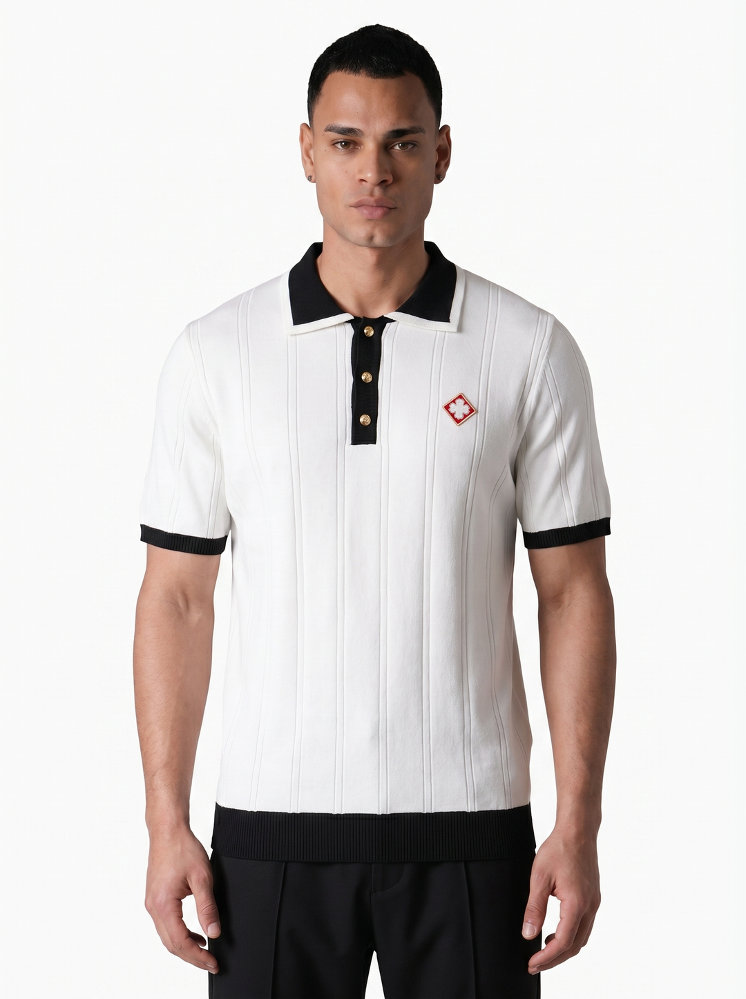 Polo Maille Texturée Trèfle - Blanc