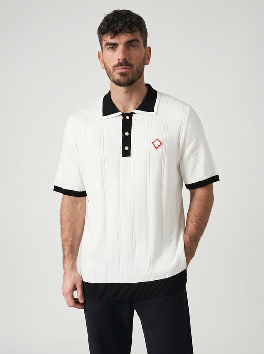 Polo Maille Texturée Trèfle - Blanc