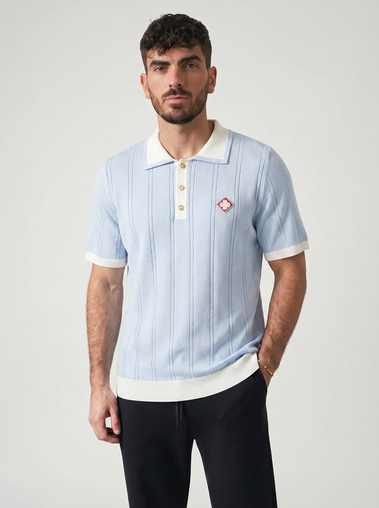 Polo Maille Texturée Trèfle - Bleu ciel