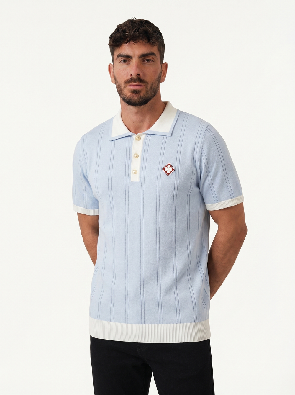 Polo Maille Texturée Trèfle - Bleu ciel