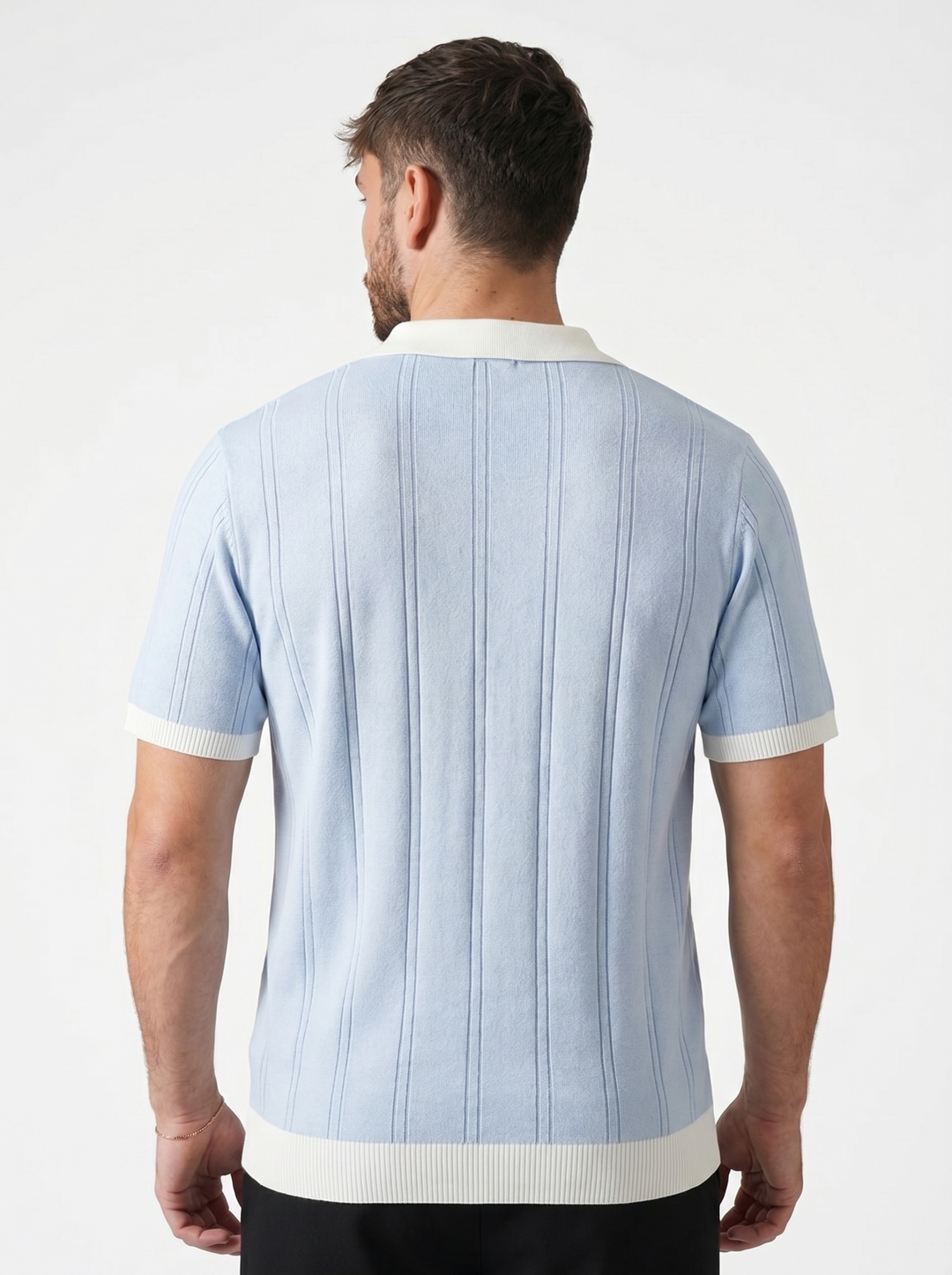 Polo Maille Texturée Trèfle - Bleu ciel