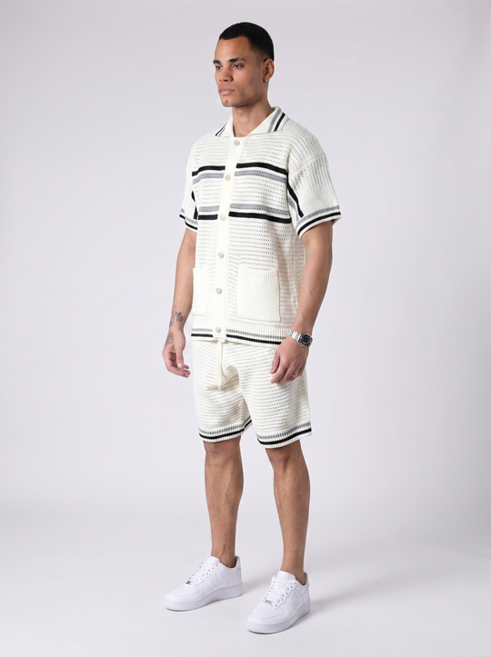 Ensemble Chemise & Short Texturé Maille - Blanc