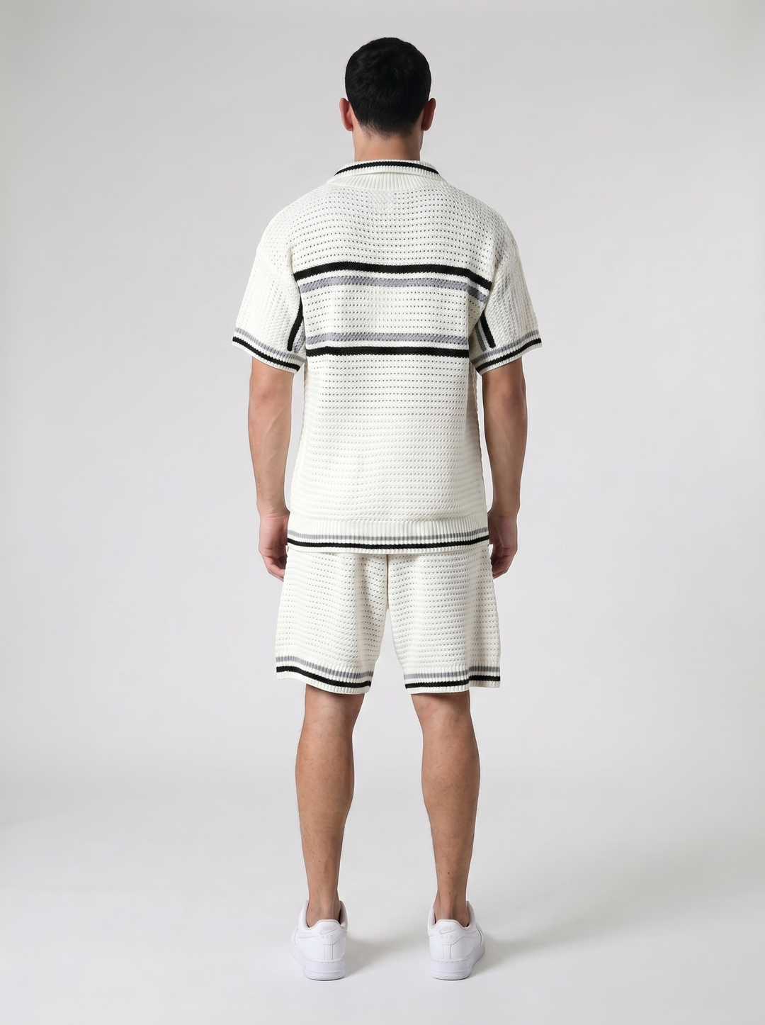 Ensemble Chemise & Short Texturé Maille - Blanc