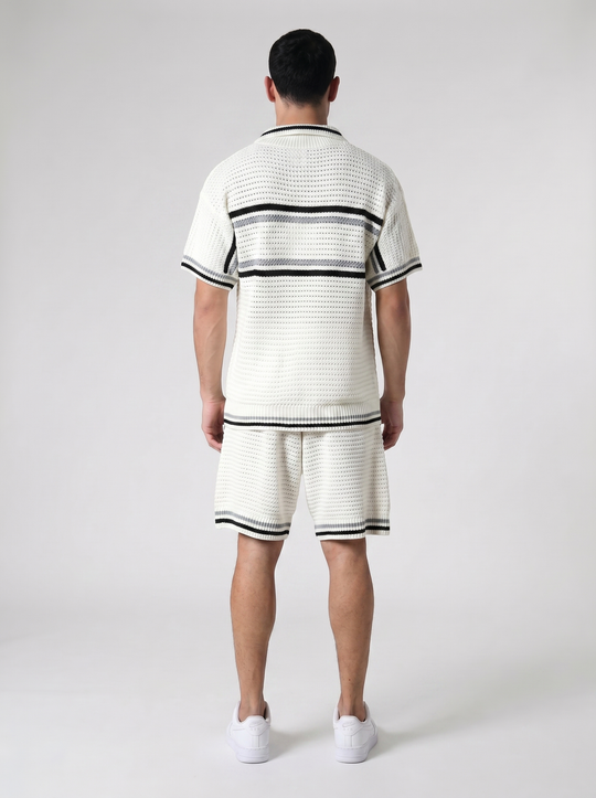 Ensemble Chemise & Short Texturé Maille - Blanc