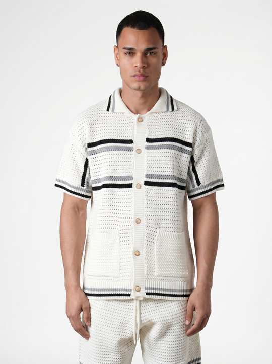 Ensemble Chemise & Short Texturé Maille - Blanc