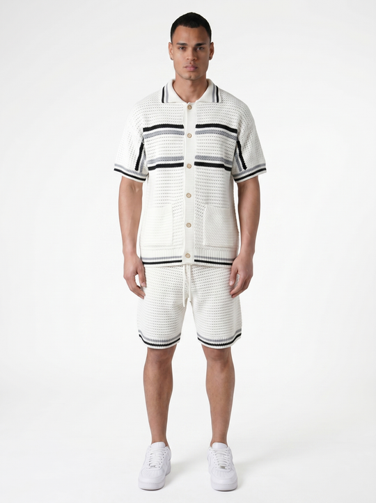 Ensemble Chemise & Short Texturé Maille - Blanc