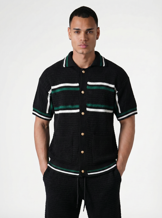 Ensemble Chemise & Short Texturé Maille - Noir/Vert