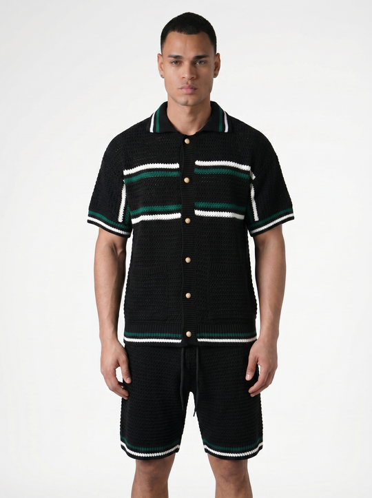 Ensemble Chemise & Short Texturé Maille - Noir/Vert