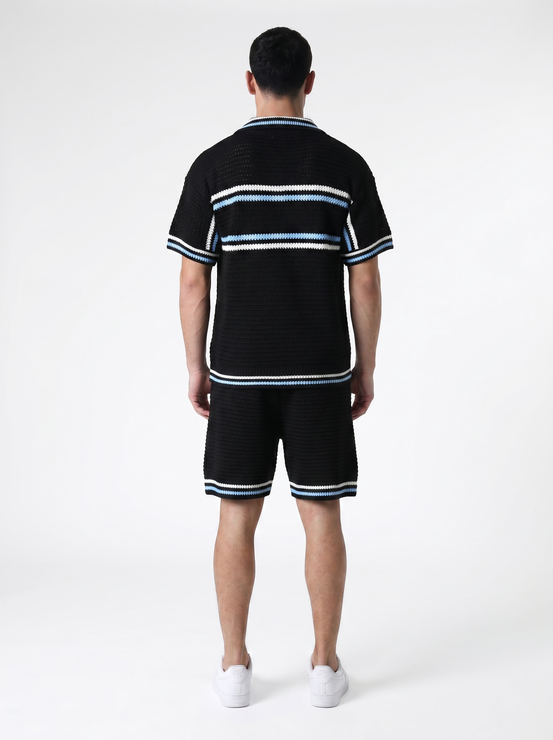 Ensemble Chemise & Short Texturé Maille - Noir/Bleu