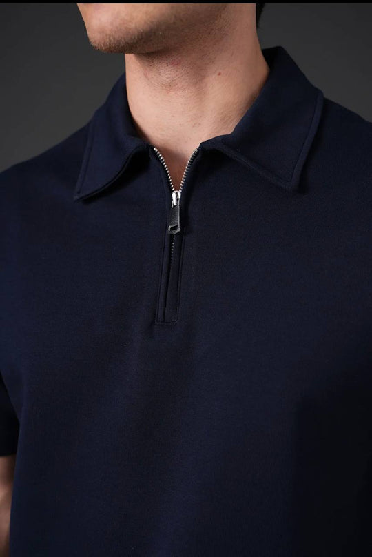 Ensemble Homme Polo Zippé et Pantalon Coupe Moderne - Bleu Marine
