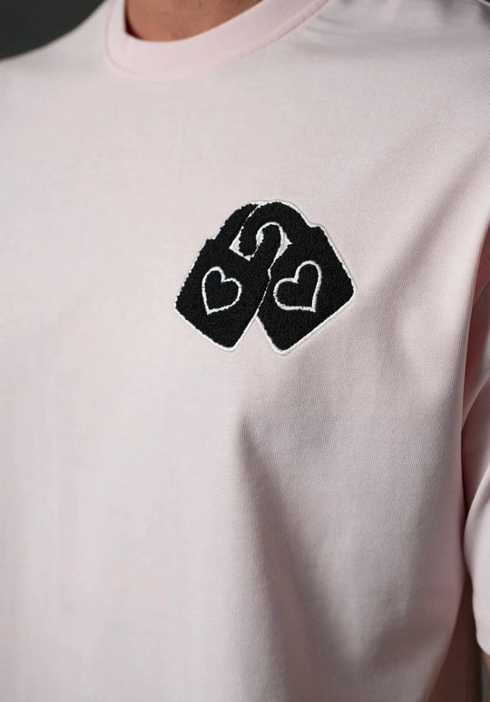 T-Shirt Homme Streetwear Patch Cœurs Brodés - Rose