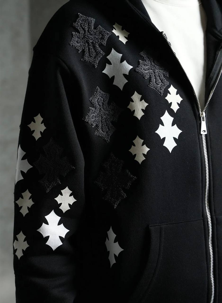 Ensemble Survêtement à Capuche Veste & Pantalon Motifs Streetwear - NOIR