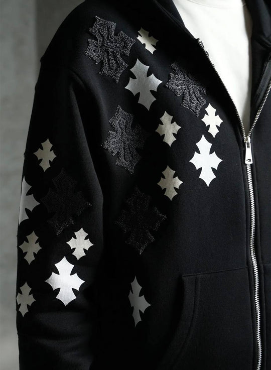 Ensemble Survêtement à Capuche Veste & Pantalon Motifs Streetwear - NOIR