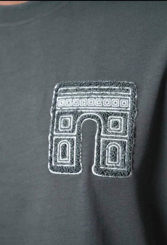 T-Shirt Homme Streetwear Patch Brodé Dos - Anthracite