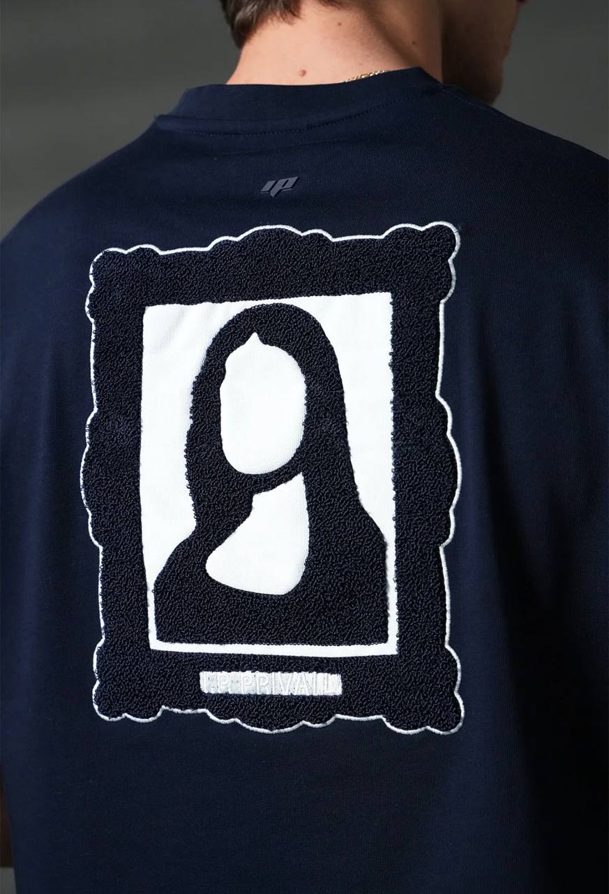 T-Shirt Homme Streetwear Patch Brodé Dos - Bleu Marine