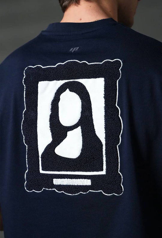 T-Shirt Homme Streetwear Patch Brodé Dos - Bleu Marine