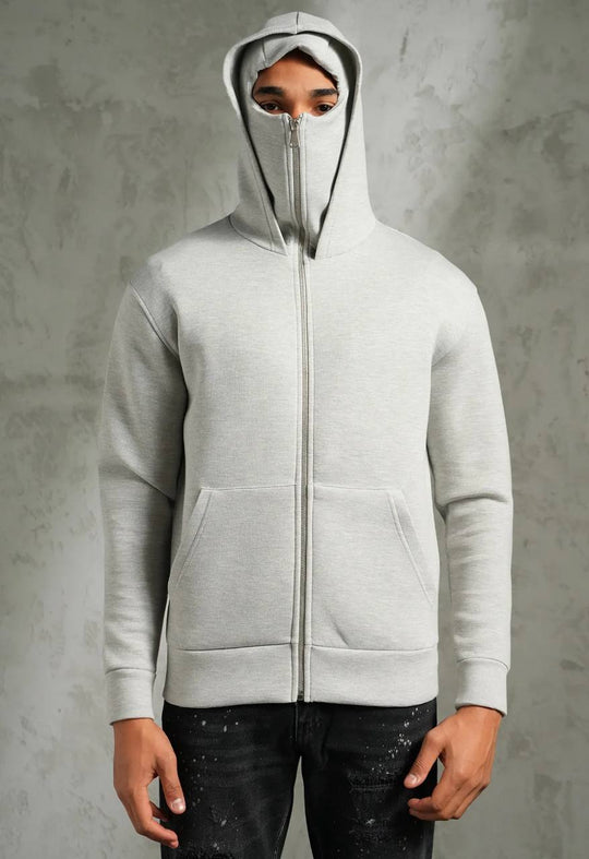 Hoodie Masque Zip Intégral – Gris
