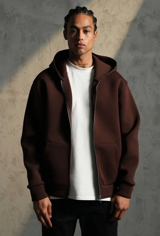 Sweat à capuche zippé Premium  - Marron