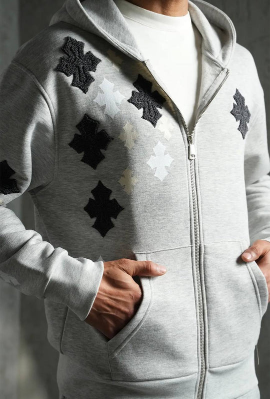 Ensemble Survêtement à Capuche Veste & Pantalon Motifs Streetwear - GRIS