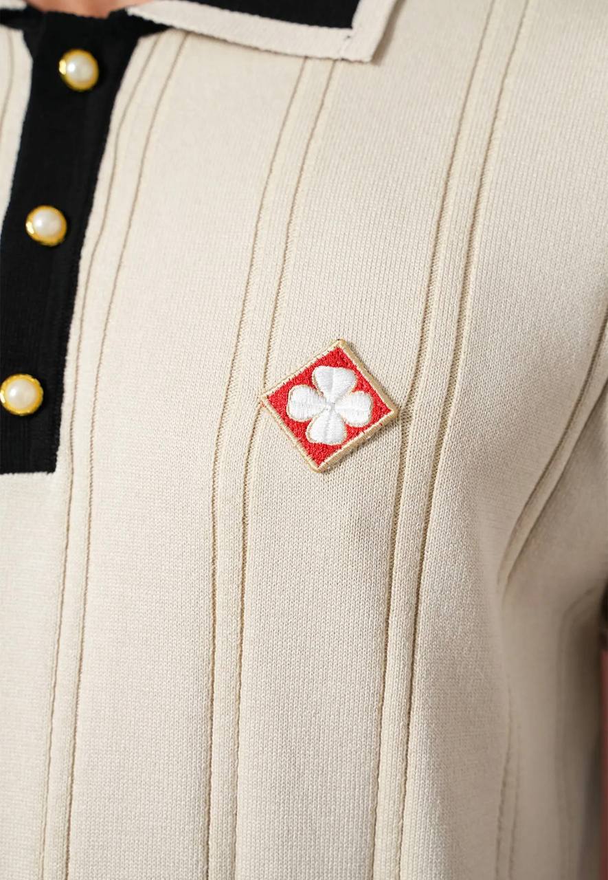 Polo Maille Texturée Trèfle - Beige
