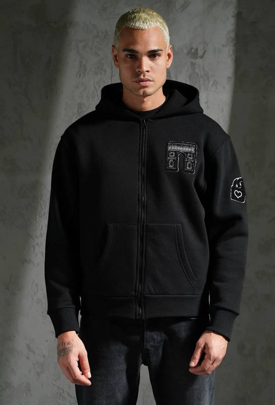 Sweat zippé à capuche "I.P. PRIVATE" unisexe - Noir