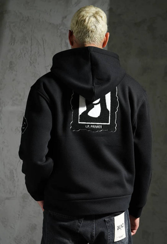Sweat zippé à capuche "I.P. PRIVATE" unisexe - Noir