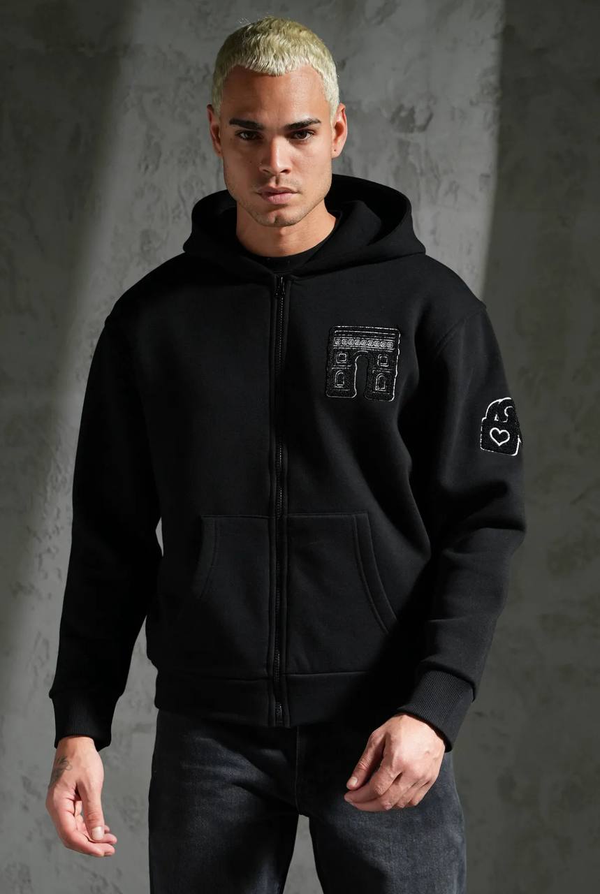 Sweat zippé à capuche "I.P. PRIVATE" unisexe - Noir