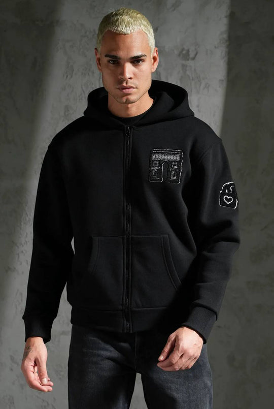 Sweat zippé à capuche "I.P. PRIVATE" unisexe - Noir