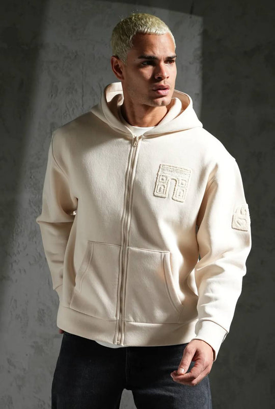 Sweat zippé à capuche "I.P. PRIVATE" unisexe - Beige