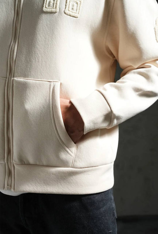 Sweat zippé à capuche "I.P. PRIVATE" unisexe - Beige